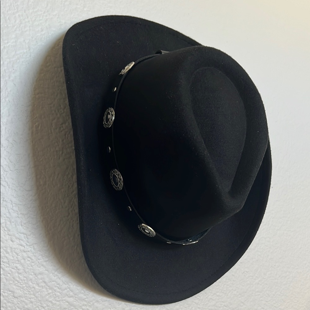 NEW Black Cowboy Hat silver accessorized Medium - Picture 6 of 9